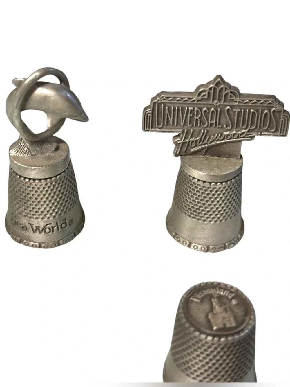 6 Pc 70’s & 80’s Pewter Thimble Amusement Park Bundle Disney Universal Sea World